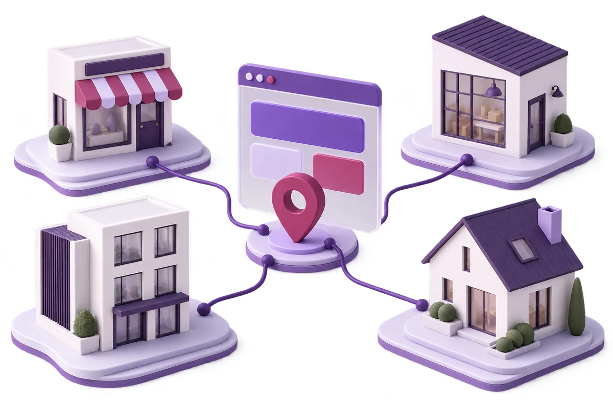 Illustration de commerces et entreprises reliés à une présence web locale dans le Val-de-Marne
