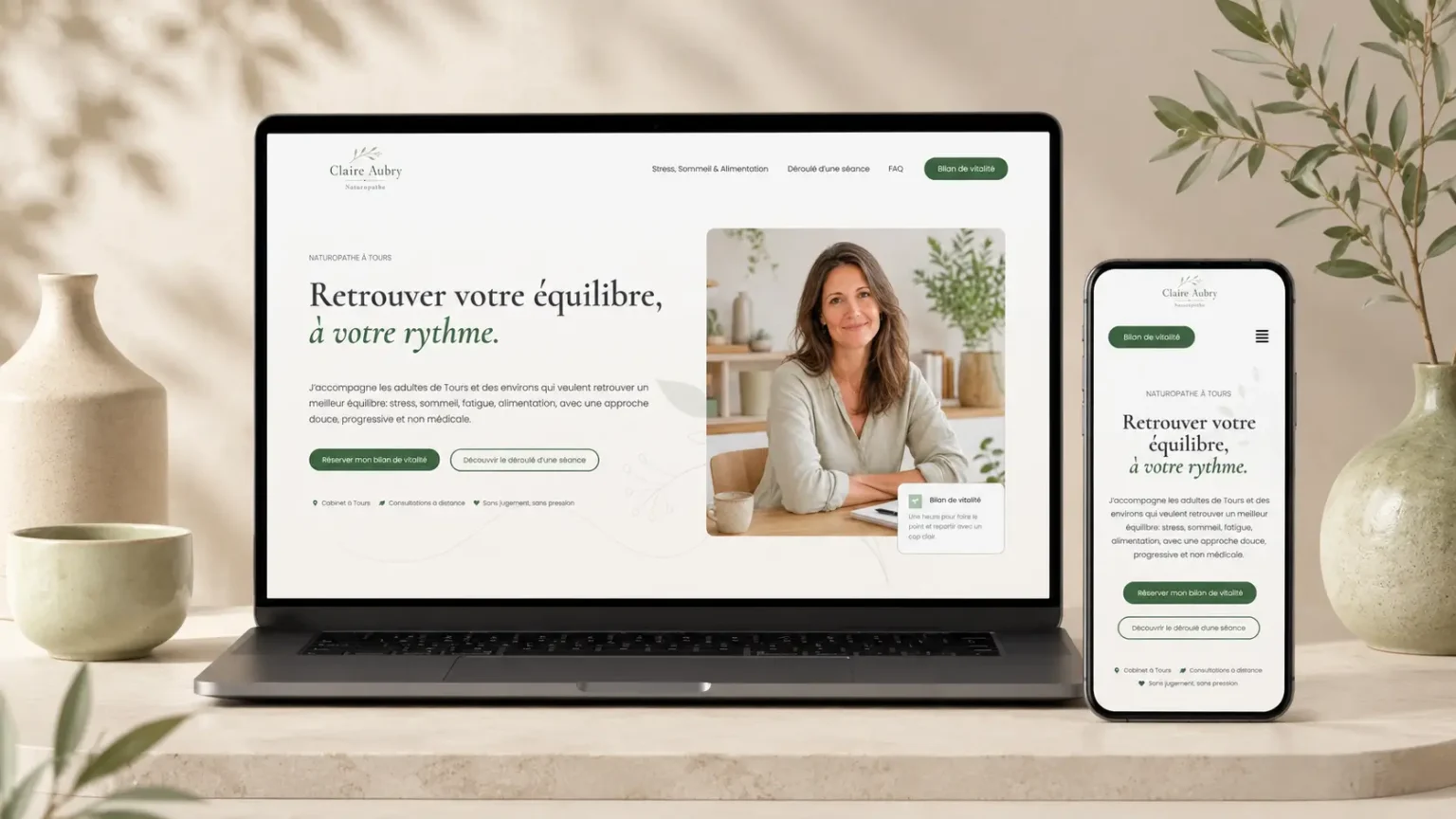 Mockup site Claire Aubry, Naturopathe - Agence W2S