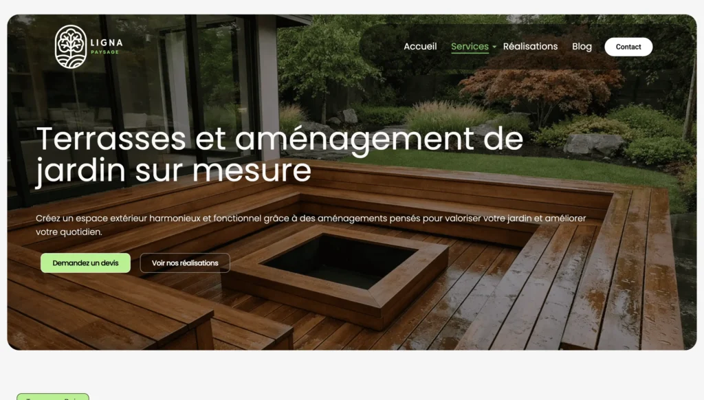 Site Ligna Paysage réalisé par W2S : terrasses et aménagements extérieurs