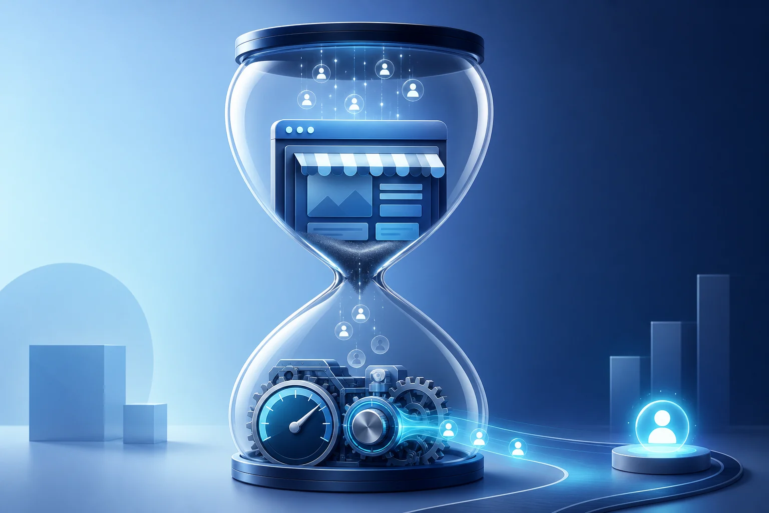 Illustration d’un site WordPress lent faisant fuir des clients avant une optimisation durable des performances en 2026.